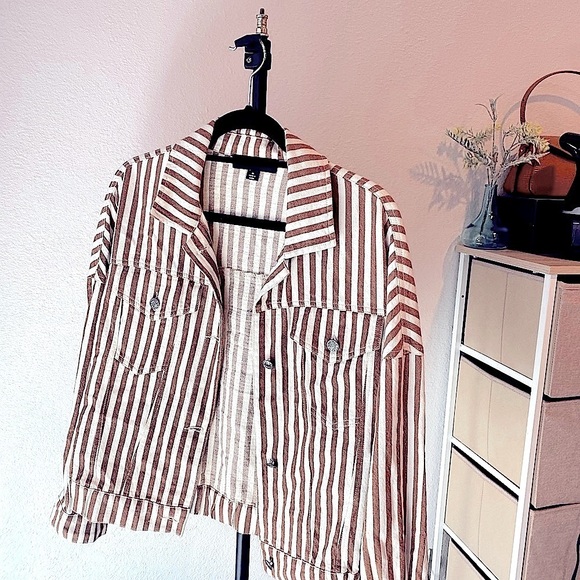 Oversized Vintage 1990’s Style | Striped Linen Blend Jacket - Size Medium 🤍 - Picture 5 of 12